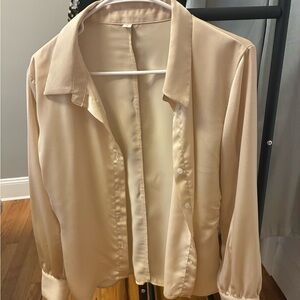 Satin Button-Up Blouse in Cream - Women's Lightweight Top
